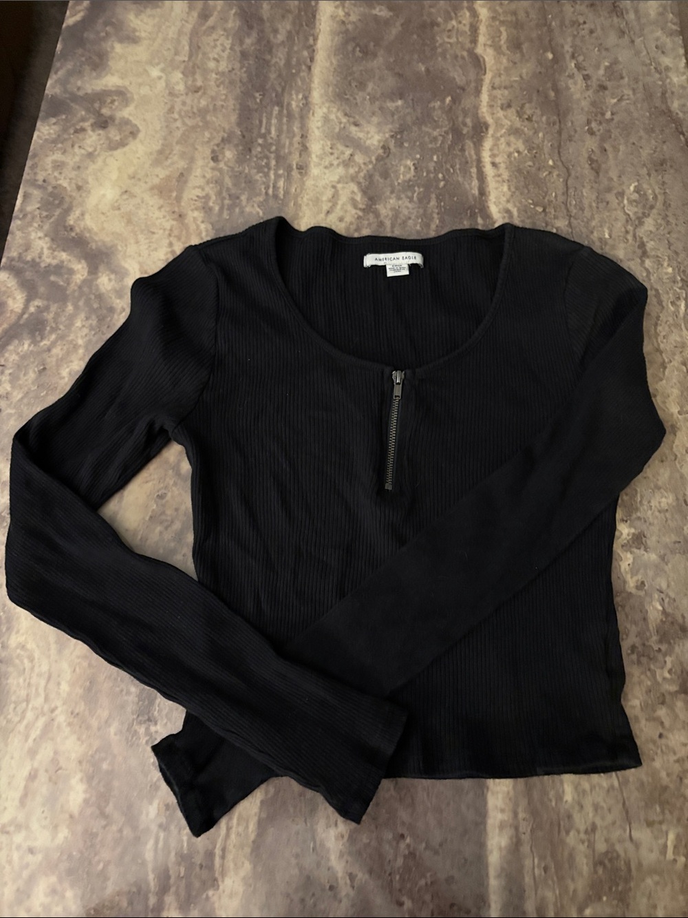 American Eagle Outfitters Black Ribbed Long Sleeve Half-Zip Top